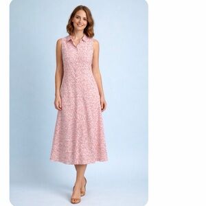 Tommy Bahama 100% linen coral print sleeveless shirt dress, size Medium